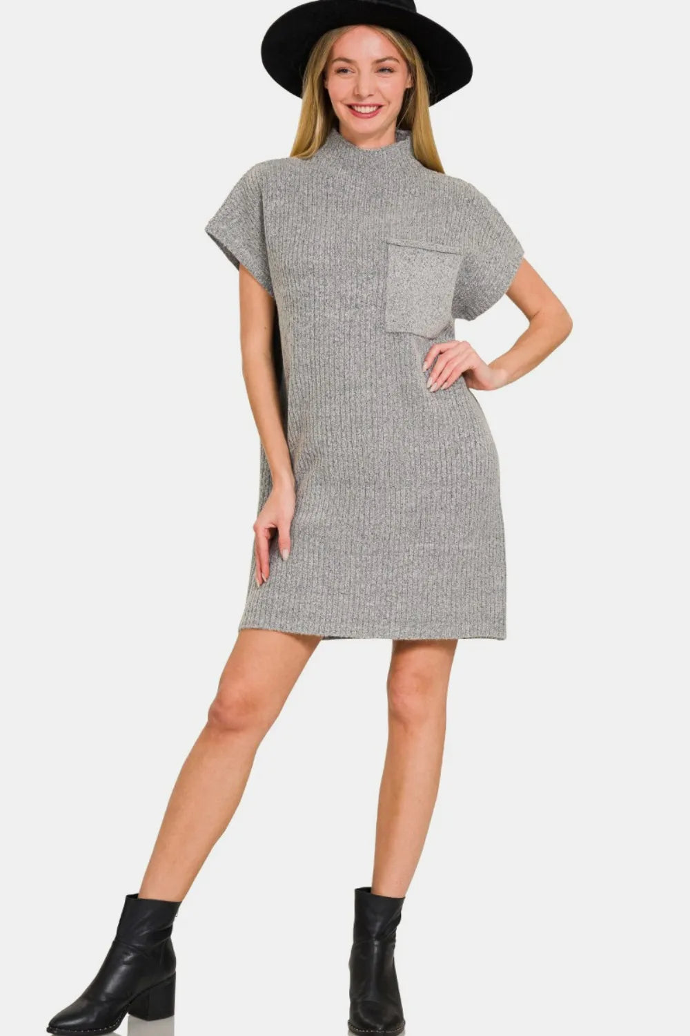 Short Sleeve Sweater Mini Dress - Grey - product view 3