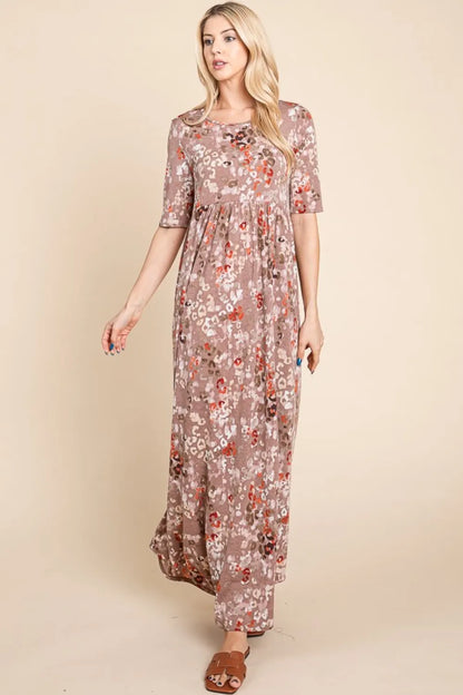 Printed Shirred Maxi Dress - Mocha - product view 1