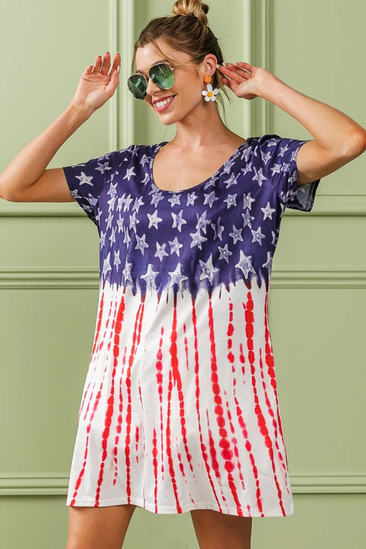 American Flag Theme Tee Dress in Navy/Red - product view 1