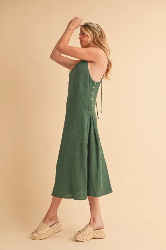 Side Button Midi Cami Dress - Emerald - product view 5