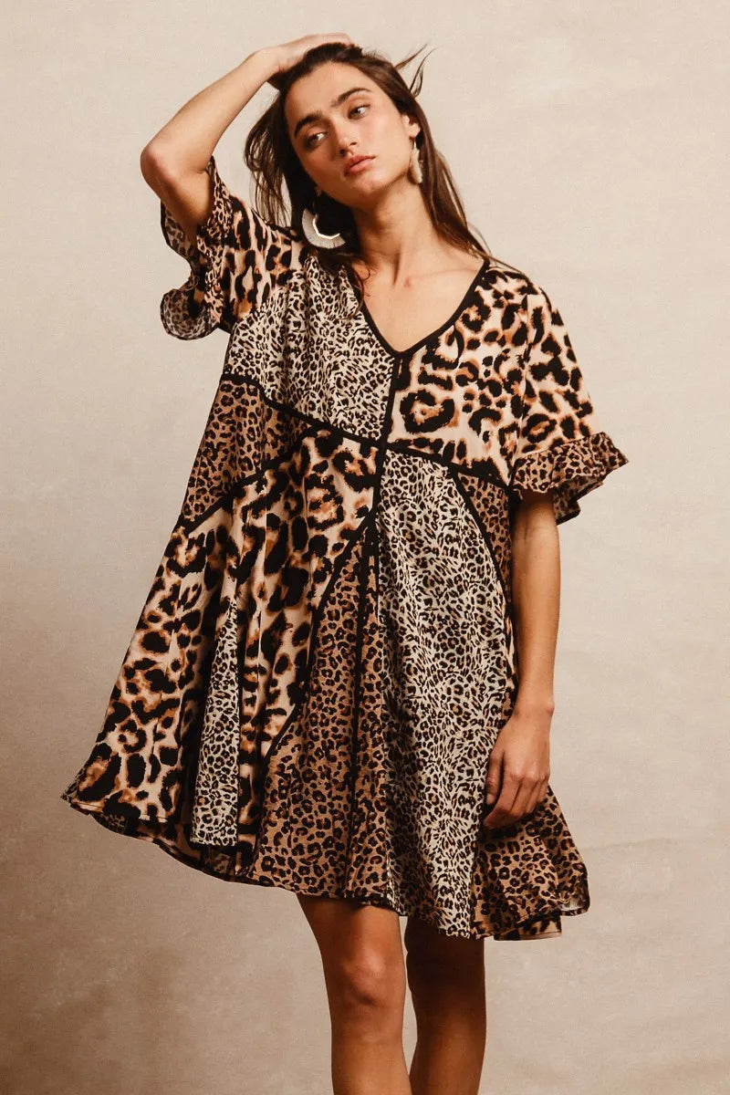Leopard Prints Mix and Match Short Sleeves Dress in Leopard Mix - product view 11