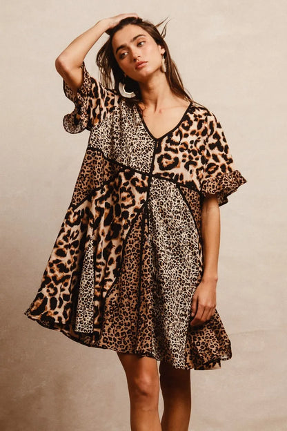 Leopard Prints Mix and Match Short Sleeves Dress in Leopard Mix - product view 11