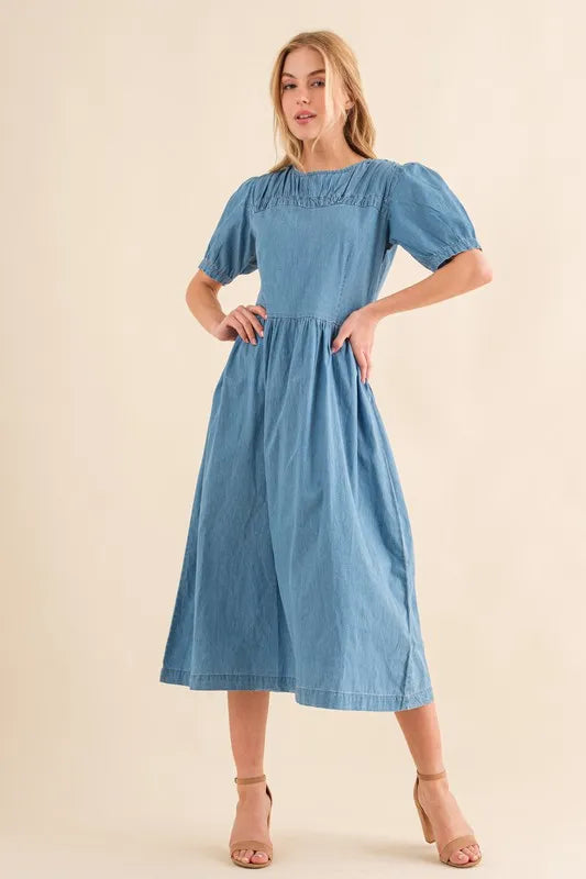 Full Size Washed Chambray Midi Dress Plus Size in Denim Blue - product view 1