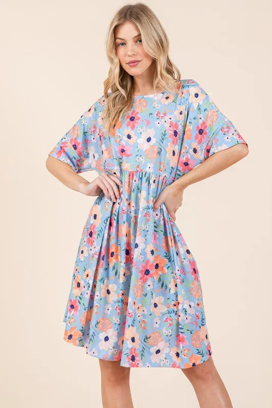 Floral Shirred Dress with Pockets in As Shown - product view 4