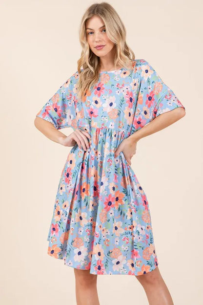Floral Shirred Dress with Pockets in As Shown - product view 4