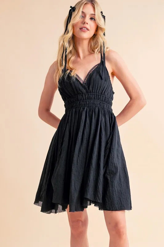 Lace Detail Mini Cami Dress - Black - product view 1