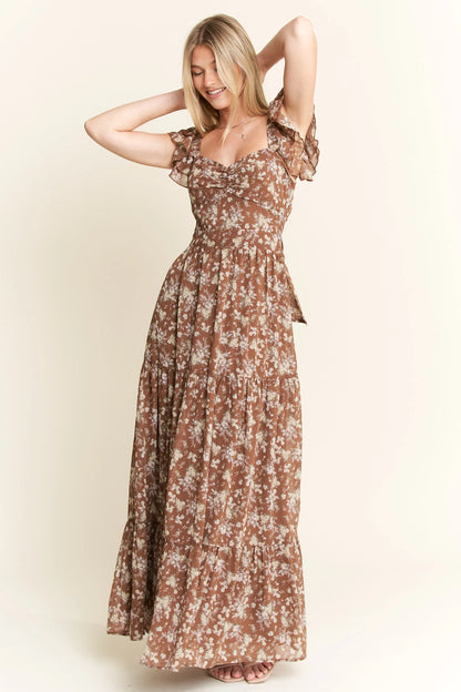 Ruffle Sleeve Tiered Maxi Dress - Mocha - product view 2