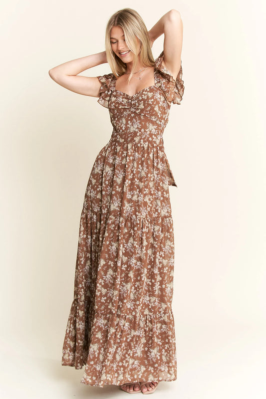 Ruffle Sleeve Tiered Maxi Dress - Mocha - product view 2