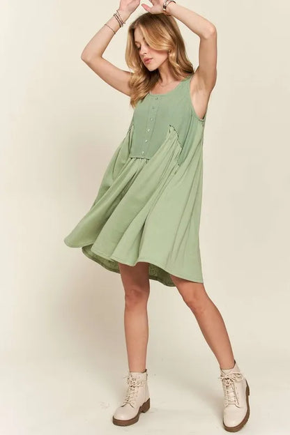 Decorative Button Sleeveless Babydoll Dress - Sage - product view 5