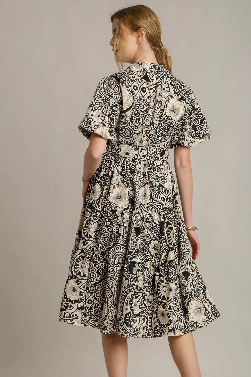 Full Size Mixed Print A-Line Tiered Midi Dress Plus Size in Black - product view 2