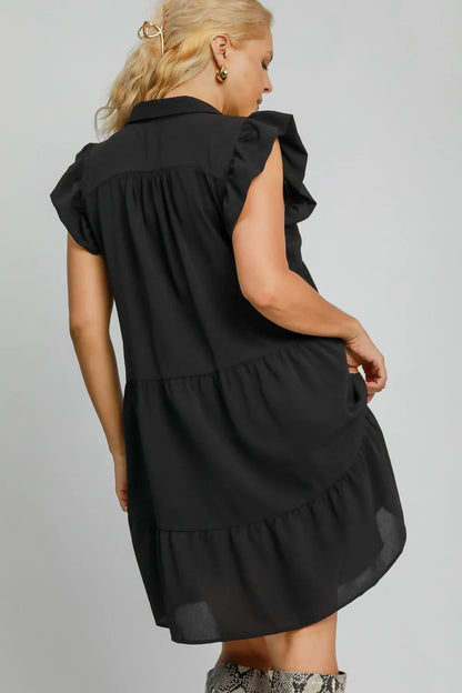 Full Size Johnny Collar Ruffle Cap Sleeve Tiered Dress Plus Size - Black - Umgee USA - Style 81963 - product view 6