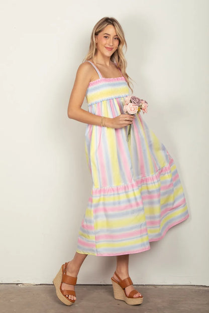 Striped Woven Smocked Midi Cami Dress in Pinkcombo - product view 4