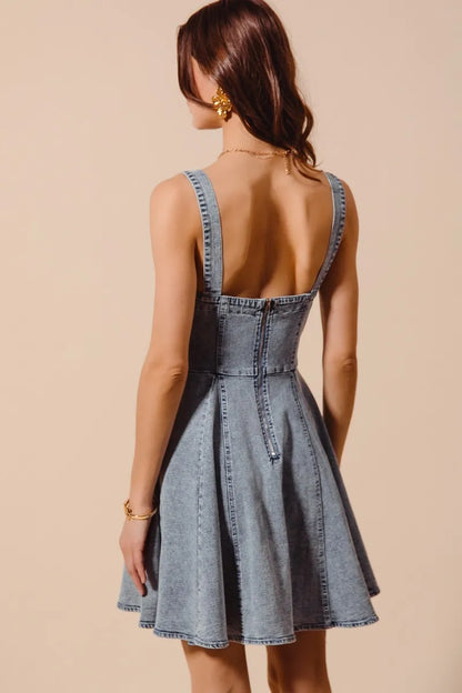 Mineral Washed Bow Ribbon Denim Flare Dress - product view 8