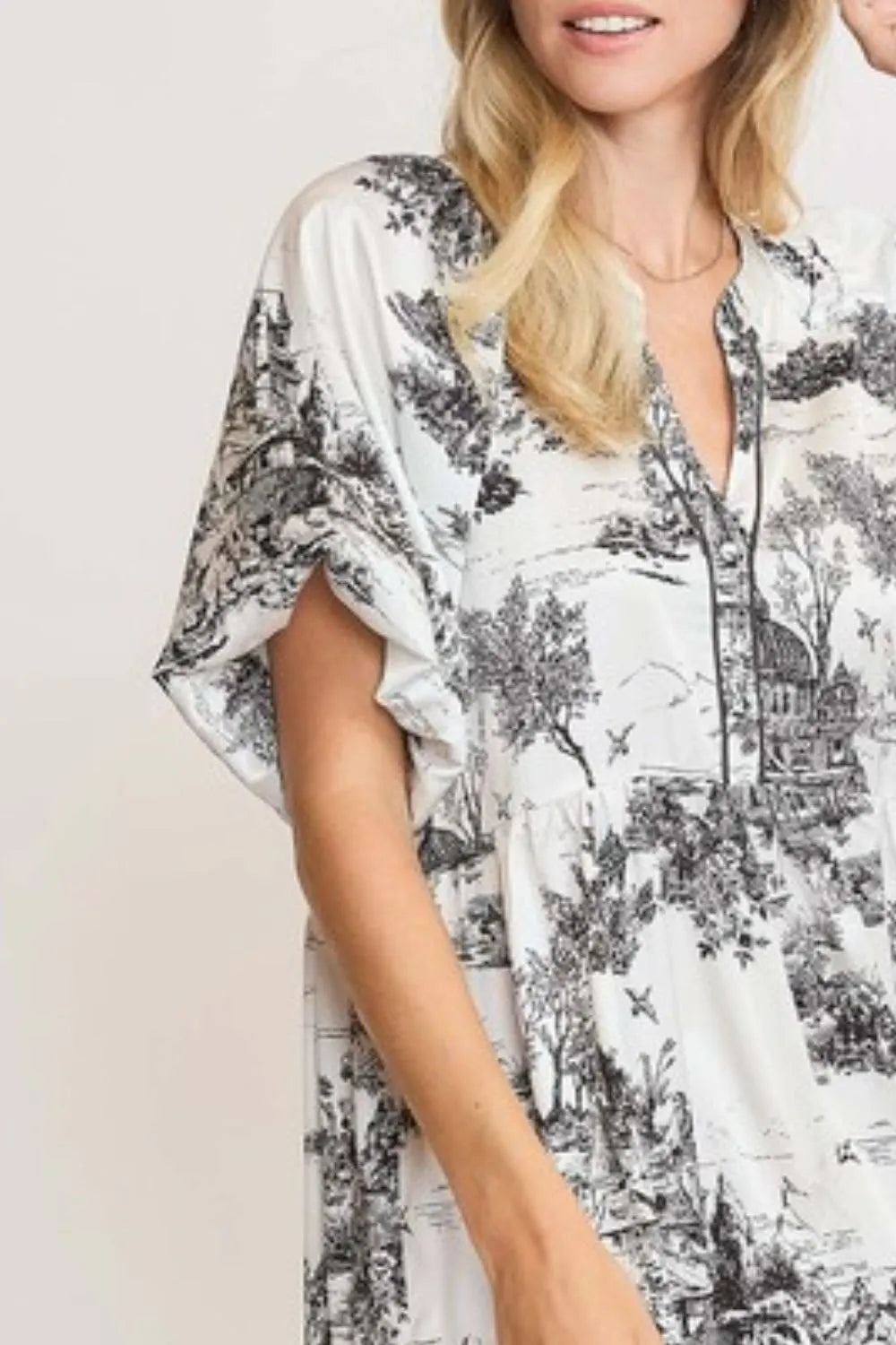 Full Size Two Tone Landscape Print Dress Plus Size - Black - product view 3
