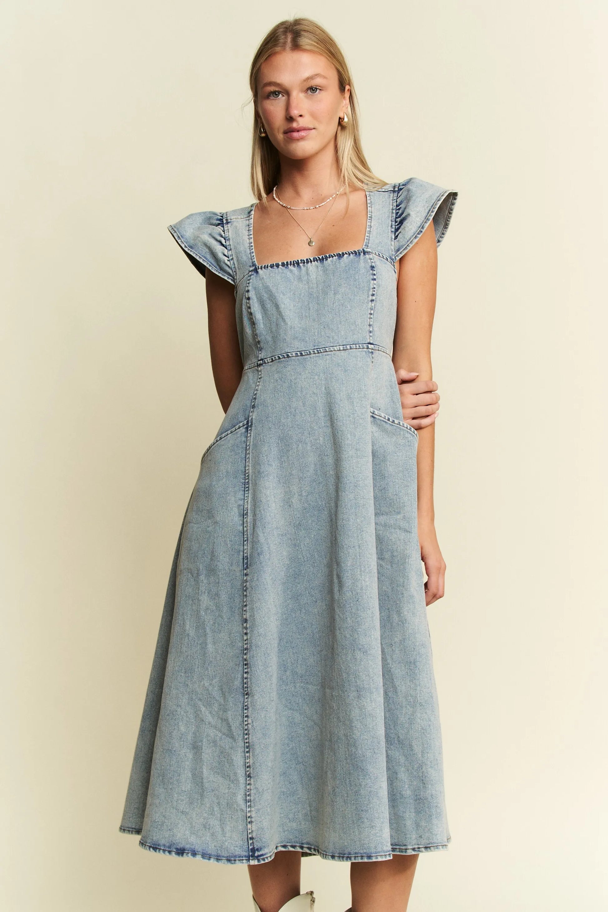 Full Size Ruffled Denim Midi Dress Plus Size in Denim Blue - product view 4