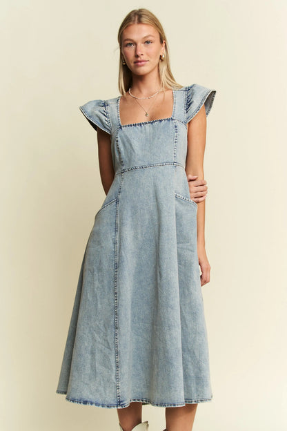 Full Size Ruffled Denim Midi Dress Plus Size in Denim Blue - product view 4