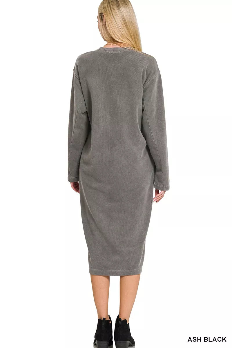 Soft Fleece Pigment Dye Sweatshirts Dress - Ash Black - product view 3