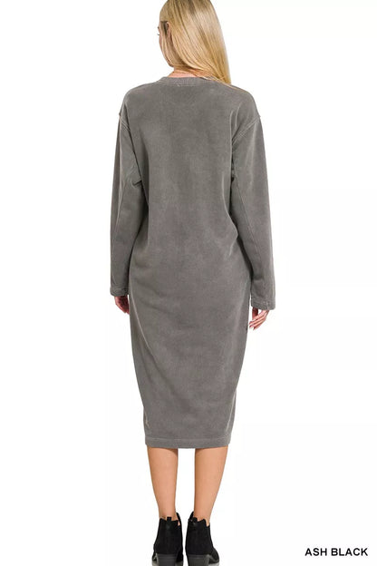 Soft Fleece Pigment Dye Sweatshirts Dress - Ash Black - product view 3