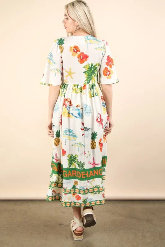 Button Down Printed Midi Dress - Ivory Mix - product view 7