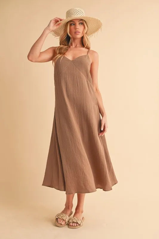Side Button Midi Cami Dress - Mocha - product view 2