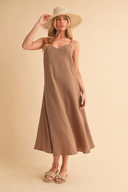 Side Button Midi Cami Dress - Mocha - product view 2