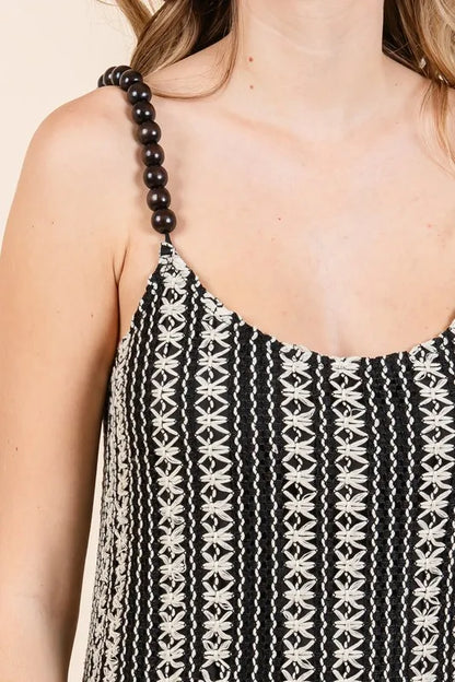 Plus Size Striped Scoop Neck Beaded Strap Maxi Cami Dress in Black - product view 6