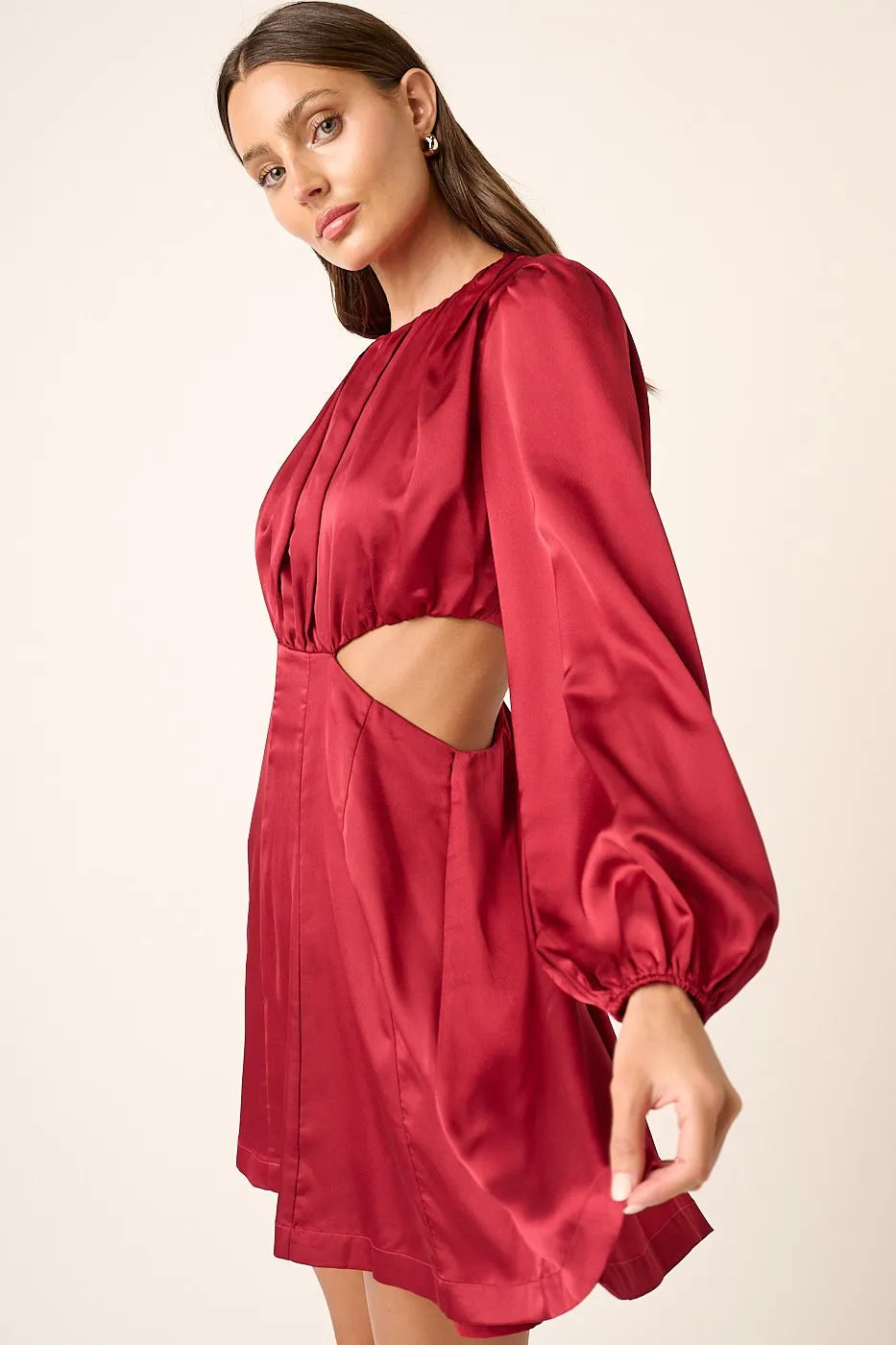 Satin Side Cutout Detail Mini Dress - Wine - product view 1