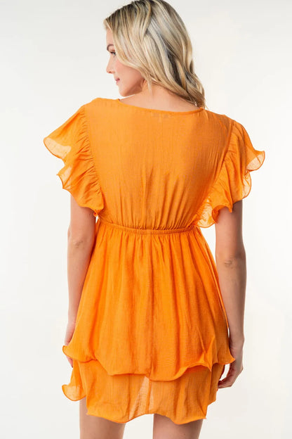 Full Size Short Sleeve Woven Layered Dress in Apricot - product view 2