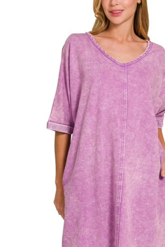 Acid-washed French Terry Tee Shirts Dress - B Violet - product view 2