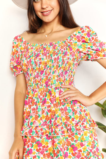 Smocked Sweetheart Neck Flounce Sleeve Mini Dress in Strawberry - product view 6