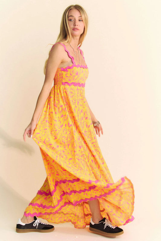 Geo 2 Tone Printed Wavi Trim Tiered Maxi Dress - Pink - product view 2