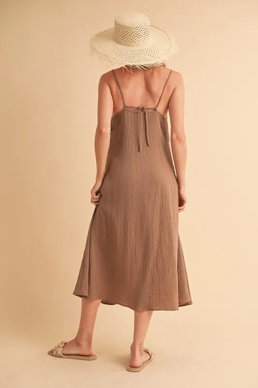 Side Button Midi Cami Dress - Mocha - product view 5
