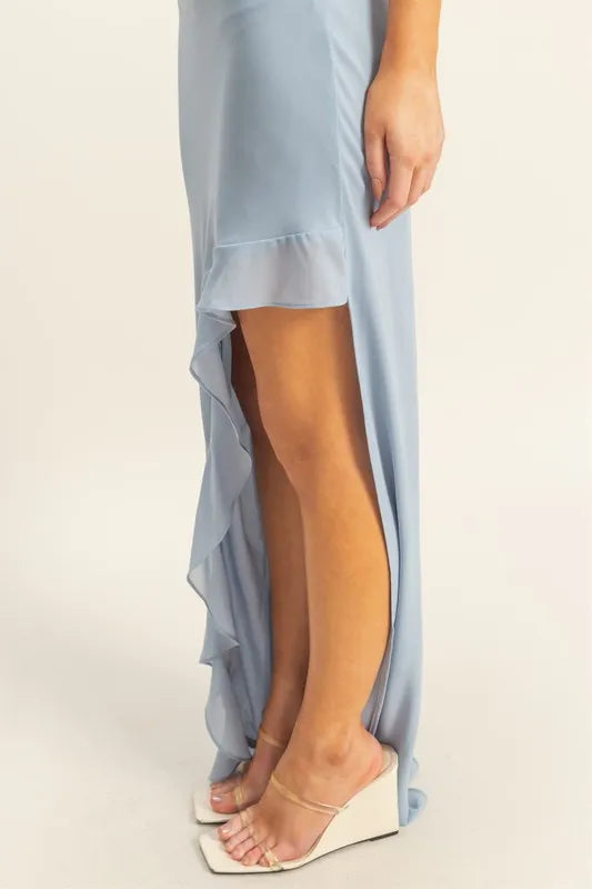 Chiffon Ruffle Trim Midi Dress - Dusty Blue - product view 4
