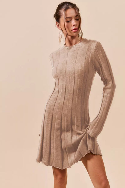 Ribbed Long Sleeve Mini Sweater Dress in Latte - product view 1