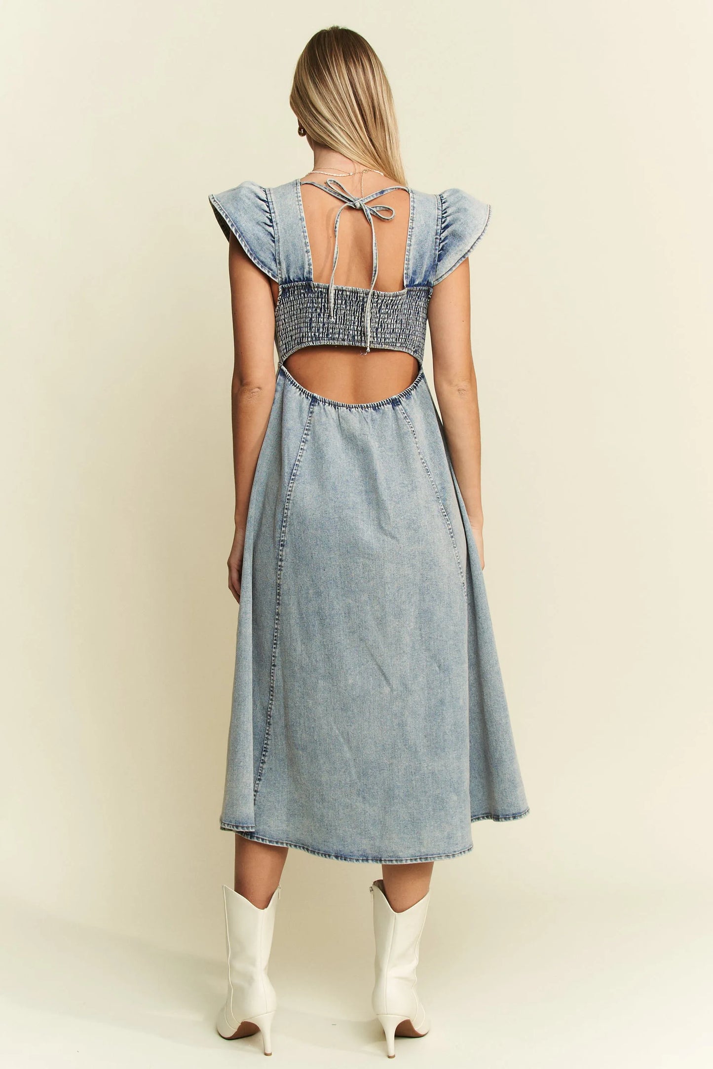 Full Size Ruffled Denim Midi Dress Plus Size in Denim Blue - product view 7