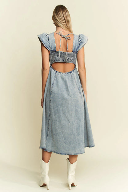 Full Size Ruffled Denim Midi Dress Plus Size in Denim Blue - product view 7