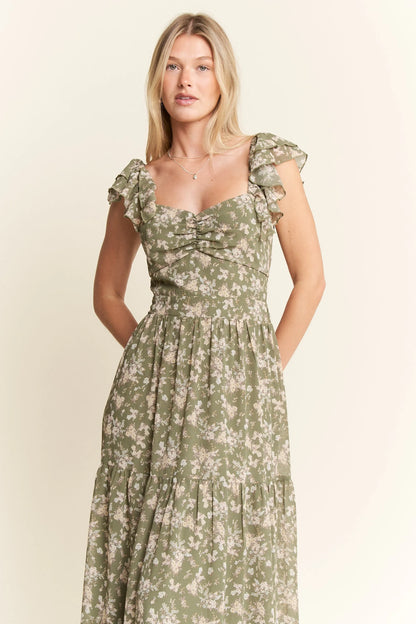 Ruffle Sleeve Tiered Maxi Dress - Sage - product view 8