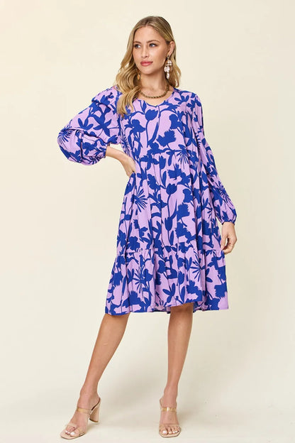 Full Size Printed Ruffle Hem Dress with Pocket in Dark Green, Lavender and more - product view 16