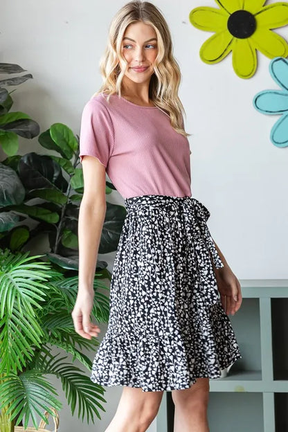 Full Size Short Sleeve Solid And Animal Print Mini Dress Plus Size in Mauve - product view 6