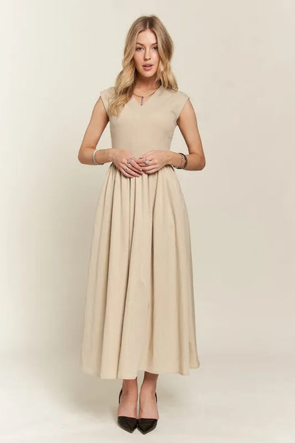 V-Neck Cap Sleeve Dress - Tan - product view 2