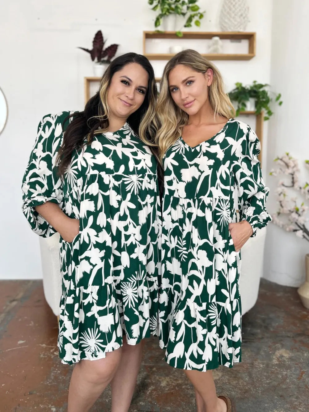 Full Size Printed Ruffle Hem Dress with Pocket in Dark Green, Lavender and more - product view 5