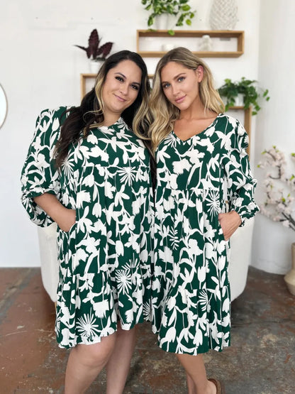 Full Size Printed Ruffle Hem Dress with Pocket in Dark Green, Lavender and more - product view 5