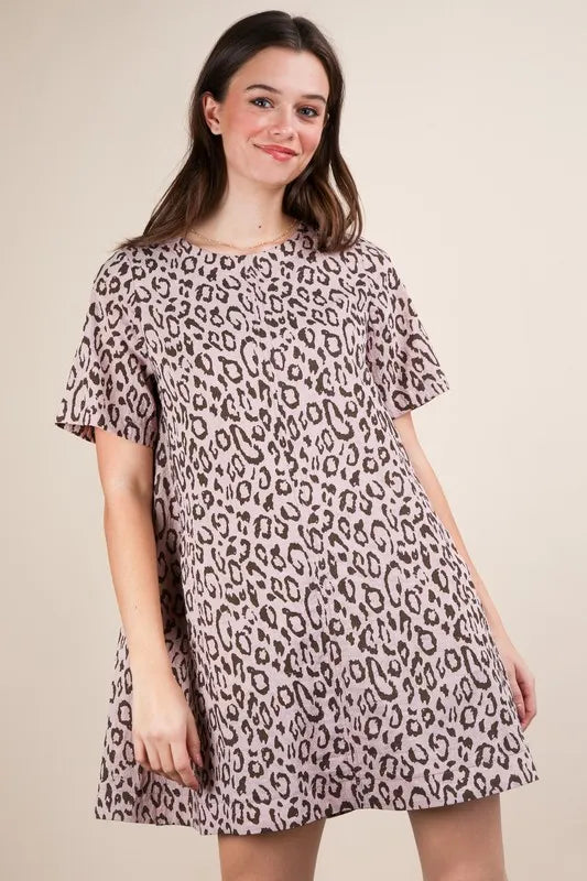 Leopard Printed Comfy Mini Dress in Blush - product view 1