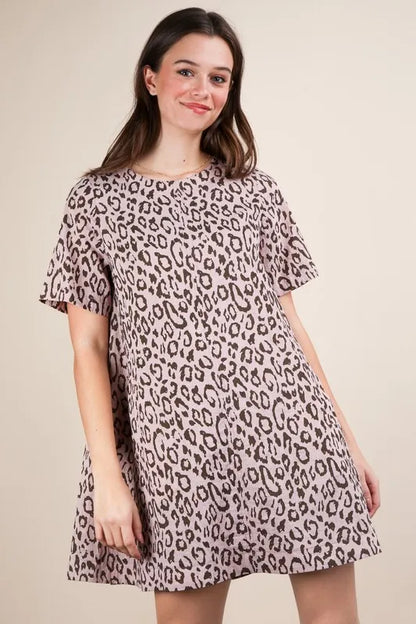 Leopard Printed Comfy Mini Dress in Blush - product view 1