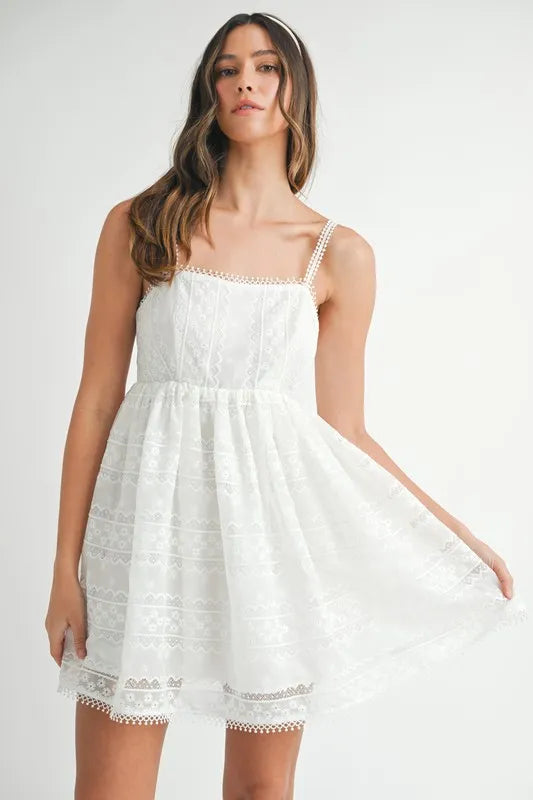 Eyelet Lace Babydoll Mini Cami Dress in Off White - product view 1