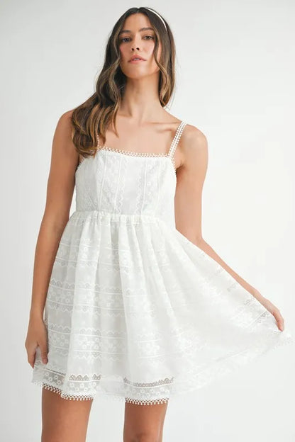 Eyelet Lace Babydoll Mini Cami Dress in Off White - product view 1