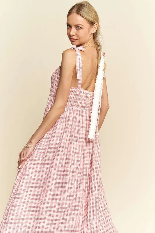 Smocked Sleeveless Maxi Cami Dress in Pink - product view 4