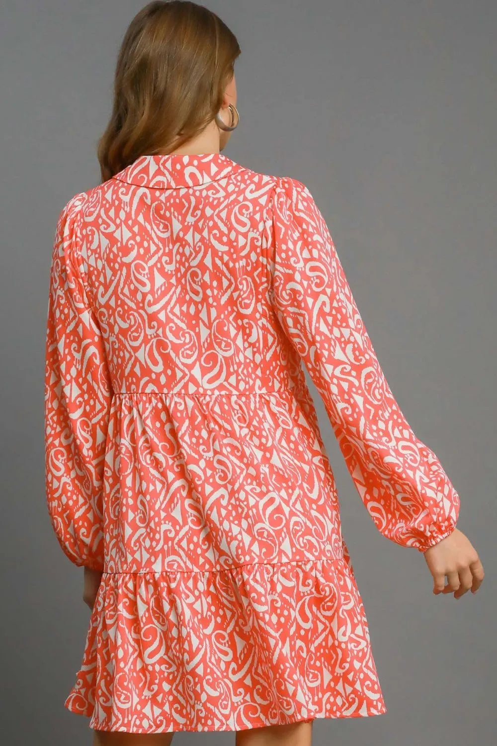 Full Size Two Tone Print Balloon Sleeve Tiered Dress Plus Size in Coral Mix - product view 3