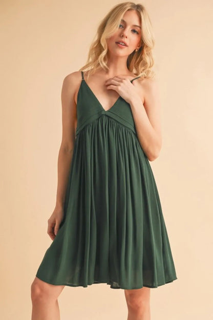 Ruched Plunge Mini Cami Dress - Dark Green - product view 1