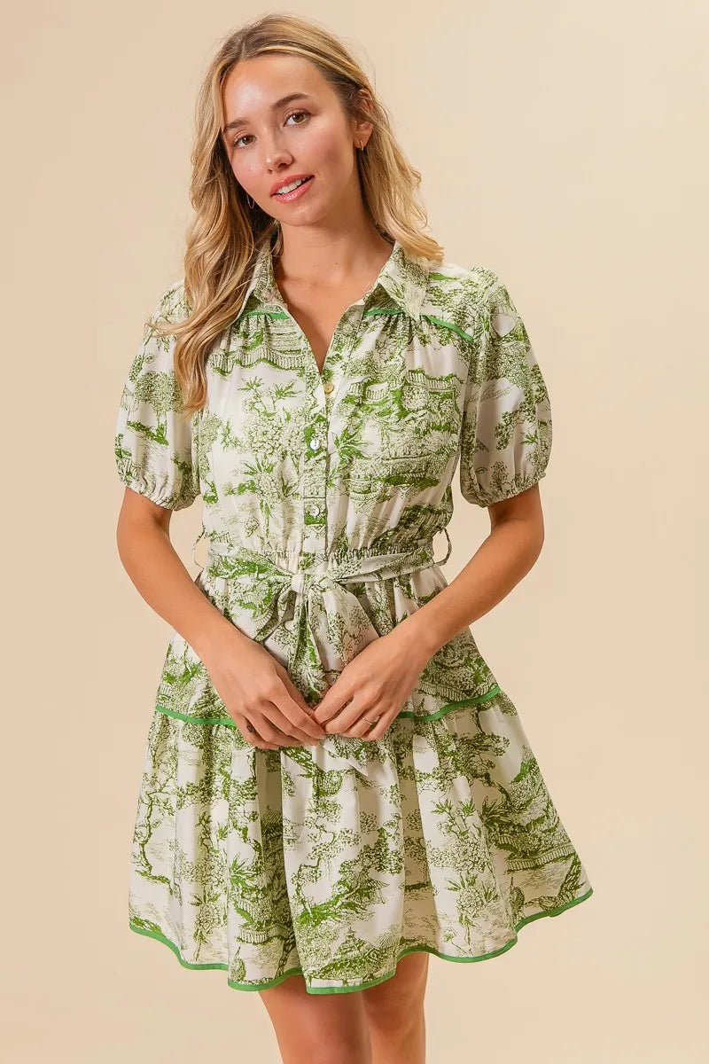 Woven Printed Tiered Dress in Avocado - product view 11